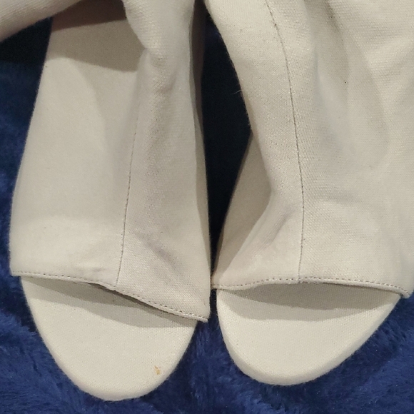 RAYE Cream Thigh High Over-the-Knee Peep Toe Open Heel Back Zip Boots - Picture 7 of 12